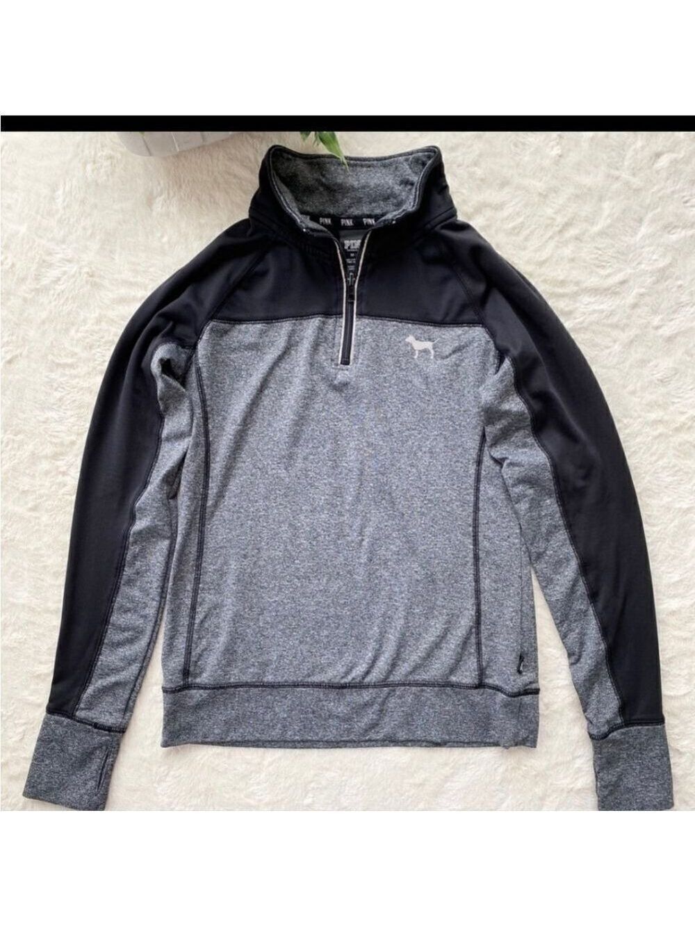 Pink Victoria's Secret Women's  1/4 Quarter Zipper Logo Sweatshirt.  Size XS